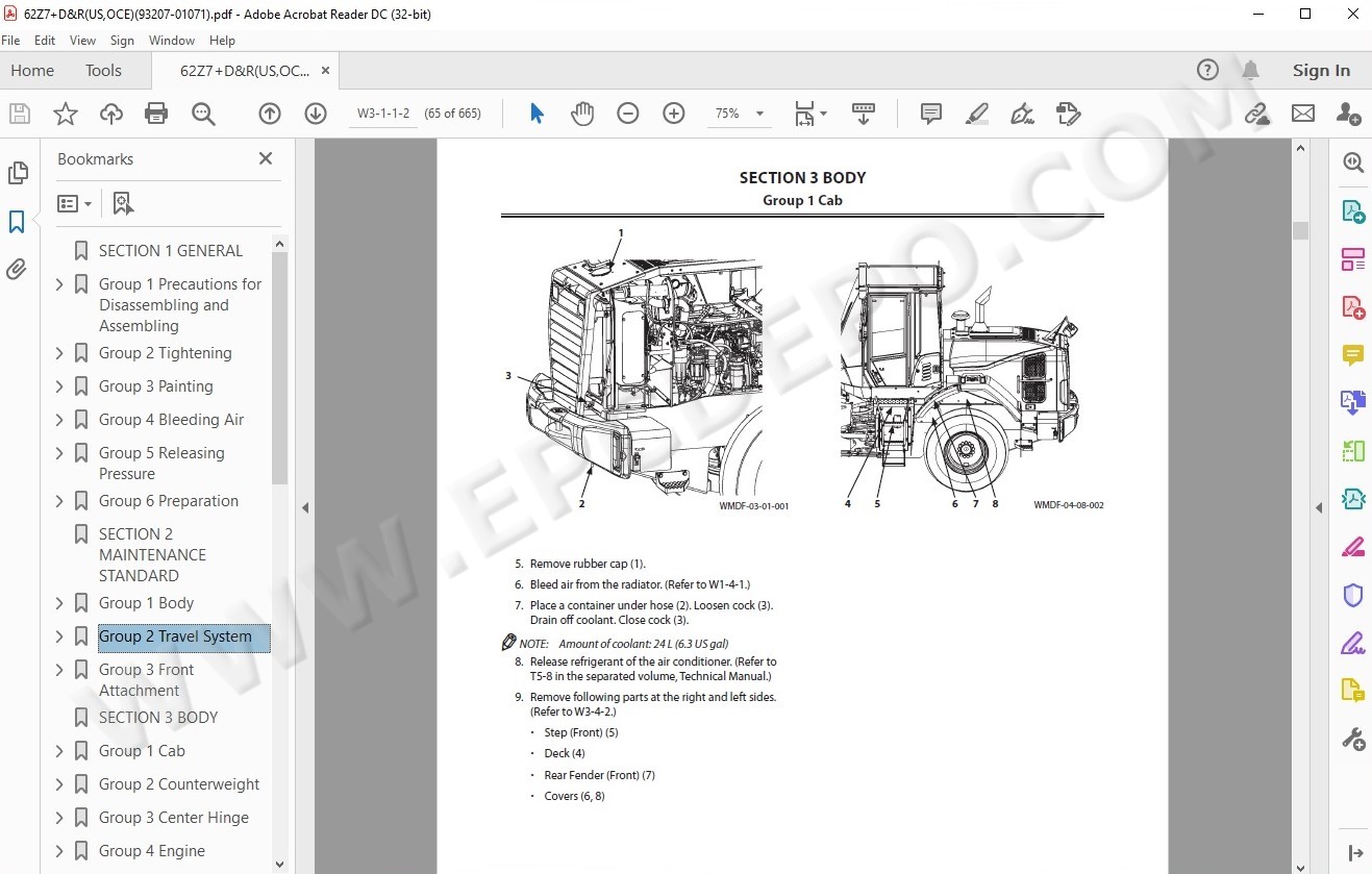 Kawasaki Wheel Loader 62Z7 parts + service manual